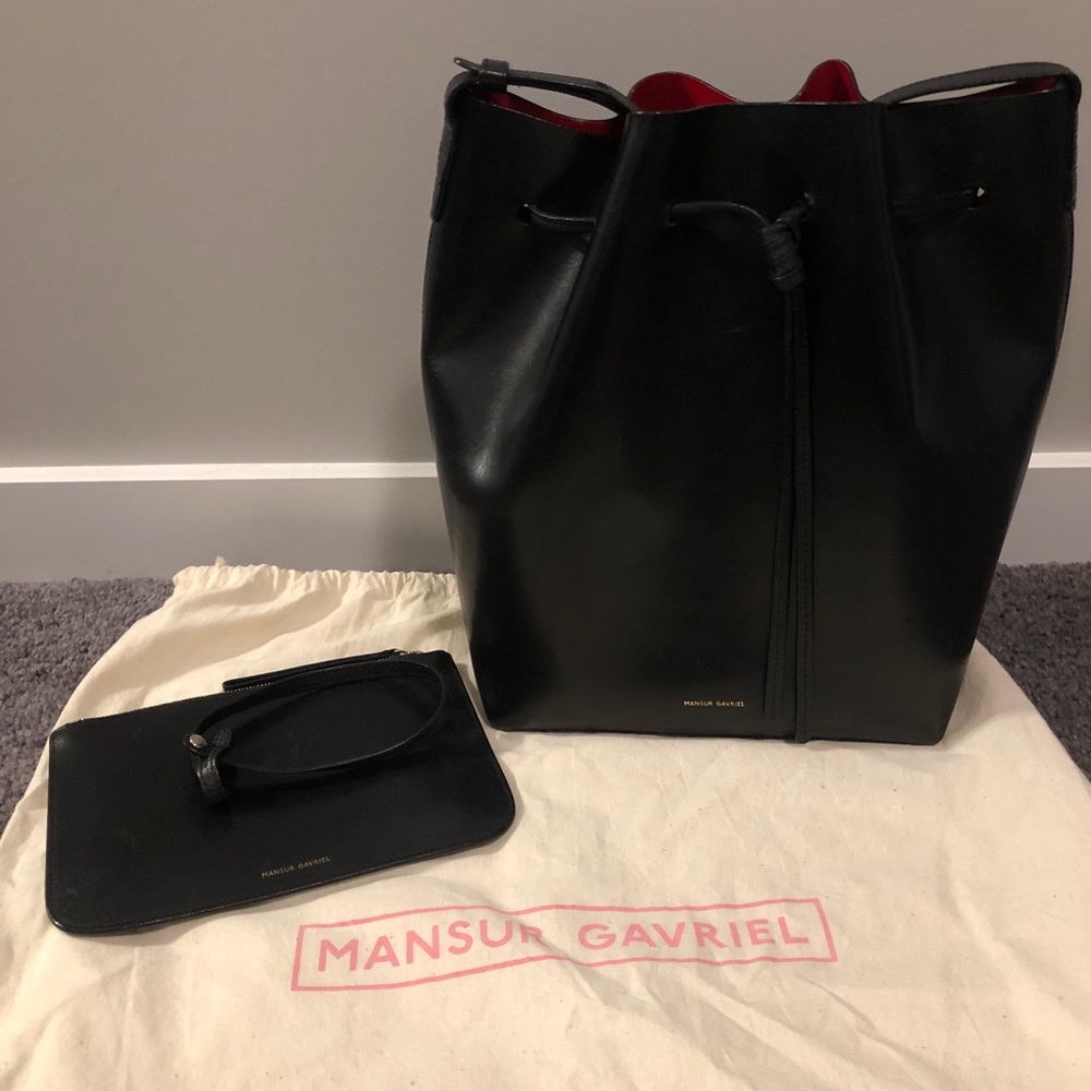 Mansur Gabriel Large Bucket Bag in Black/Flamma